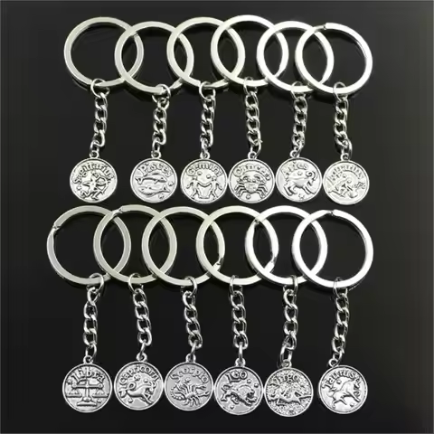 New Fashion Key Ring Car Key Chain Keychain Jewelry Silver Color Zodiac Vigro Aries Cancer Leo Libra
