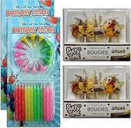 60 Piece Birthday Candle Set for Cakes: 48 Colourful Candles, 24 Holders & 12 Animal Candles, Birthd