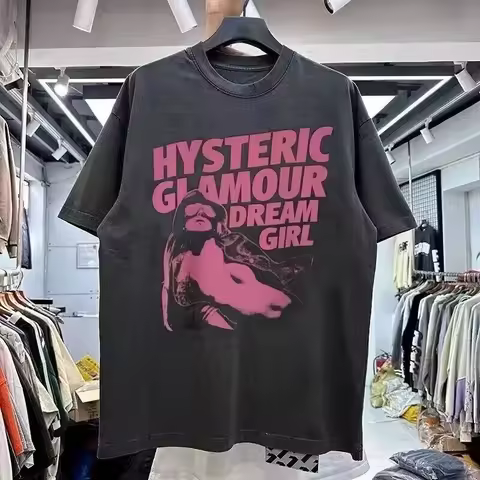 2026 Hysteric Glamour T-Shirt Short Sleeve Unisex T-Shirt American Summer Vintage Fashion Hip Hop Sh