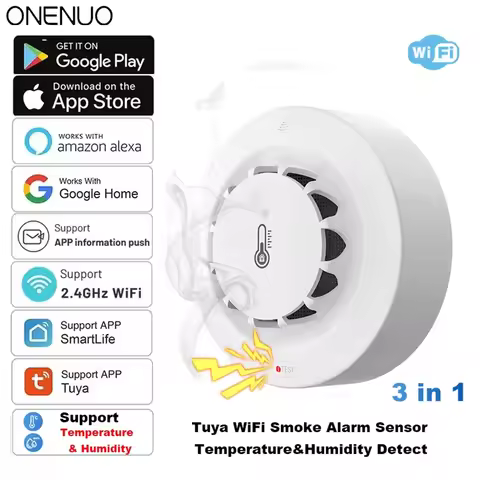 Tuya WiFi Smoke Alarm Temperature and Humidity Sensor Smoke Detector Fire Protection Alarm Smokehous