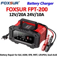 FOXSUR 12V 20A Car Battery Charger for Moto Battery Repair 24V for Truck Lead-Acid AGM LiFePo4 EFB G