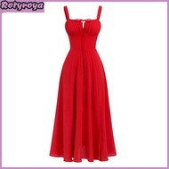 Bohemian Style Summer Dress Adjustable Drawstring Corset Versatile Square Cut Midi Dress Side Zipper