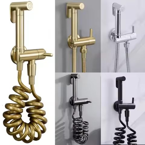 Wall Mounted Toilet Shower Bidet Spray Gun Faucet Set with Spring PVC SS Hose Chrome/Black/Grey Meta