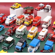 Mytopshop MOC Technic Speed Pull Back Mini Racing Sports Car Ambulance Fire Truck Bus Taxi Double Decker Camper Model Educational Toy Building Block Brick Gift Kids New Set
