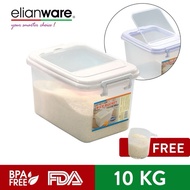Elianware E-252/R 10KG BPA-Free Plastic Rice Bucket Storage Box Container Dispenser With Measuring Cup Bekas Tong Beras