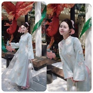Green Lotus Embroidered Chiffon Ao Dai - Beautiful Ao Dai for Tet-vt99