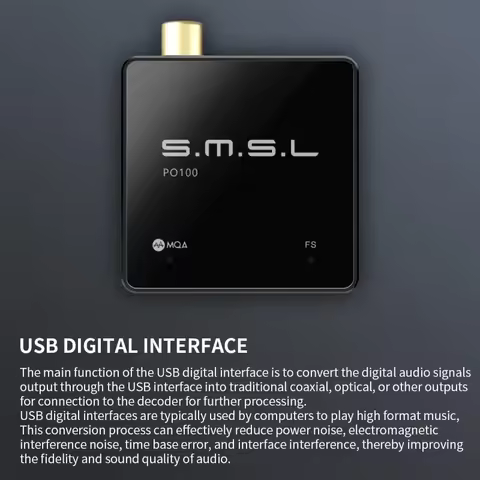 SMSL PO100 2024 HiFi MQA Audio USB C DAC XMOS Digital Interface 44.1-192kHz DOP64 DSD Type-c To Opti