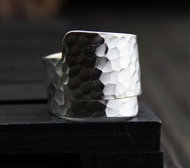 真S999銀酷個性設計敲面不規則戒指女