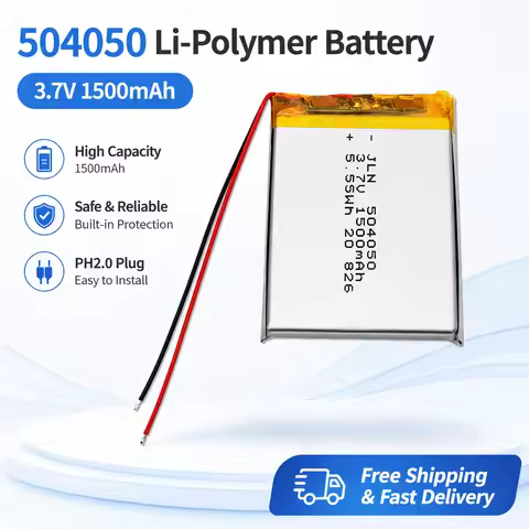 504050 3.7V 1500mAh LiPo Battery Rechargeable Lithium Polymer Battery PH2.0 Connector for DIY Electr
