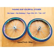 20x1.35 FREE FREEWHEEL Tayar BLACK/BLUE PASANG SIAP rim - rim 20"  ber sticker COLORFULL  basikal , 