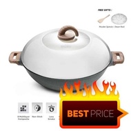 [ Local Ready Stocks ] iGOZO AMOZONAS 36CM NON-STICK PREMIUM GRANITE WOK + GLASS LID FREE GIFT