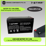7-STAR* 7.5AH Sealed Rechargeable Lead Acid Battery 12V 7.2Ah (20HR) - 7SDA-6FM-7.5A