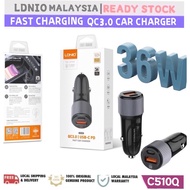 🇲🇾*Ready Stock*💯% Original LDNIO C510Q Dual Port Turbo Car Charger-PD 3.0 and QC3.0-36W Fast Charge 