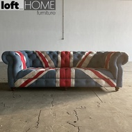 Vintage Denim Fabric 3 Seater Sofa UNION JACK CHESTERFIELD