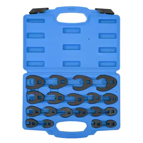 19Pcs/Set Steel Drive Crowfoot Wrench Metric Kits Plated Crow Foot Open End Spanner Repair Tools 8‑3