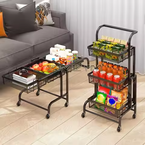 1Pc Kitchen Trolley Vegetable Storage Rack Snack Shelf Foldable Cart Storage Rack Fruit Storage Shel