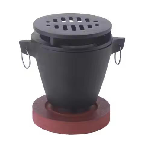 Cast Iron Hibachi Grill Heating Grill Cooker with Wooden Base Portable Versatile