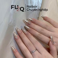 Nailbox Fu2Q - Pointed Design Fake Nails, Ombre Mirror White White White Hand Skin