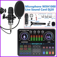 New Dj20 Live Sound Card External Voice Changer Audio Mixer Built-in Rechargeable Battery Multi-Func