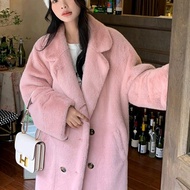 Long coat blazer wanita tangan panjang bulu wool Korean style Musim dingin Outer jaket  bulu Slim-fi