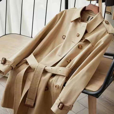 High Fashion Khaki Coat Women's Autumn Street Coat Classic Mid-length Traditional Trench Coat Top Qu