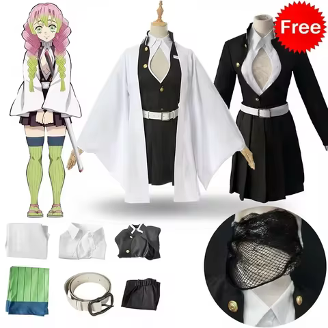 Anime Kanroji Mitsuri Cosplay Costume Kimono Haori Dress Wig Clothes Halloween Costume for Adult Chi