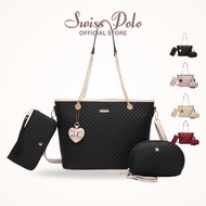 SWISS POLO Ladies Nylon 3 In 1 Pouch and Long Purse Set with Quilted Tote Bag - Multi Colour HHP 387