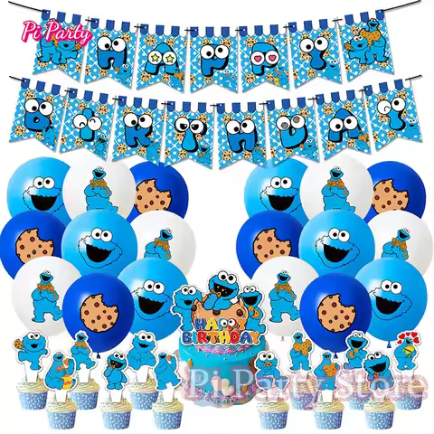 Sesame Street Biscuit Monster Theme Birthday Party Scene Decoration Flag Insertion Balloon Cookie Mo