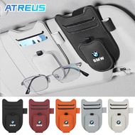 BMW Car Sun Visor Glasses Clip Leather Card Holder Pen Sunglasses Storage Bag Car Interior Organizer