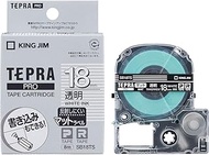 Kingjim SB18TS Tepra PRO Tape Cartridge, Matte Label, 0.7 inches (18 mm), Transparent/White Letter, 