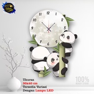 Jam dinding kayu karakter kartun panda dekorasi pajangan ruangan minimalis binatang lucu imut