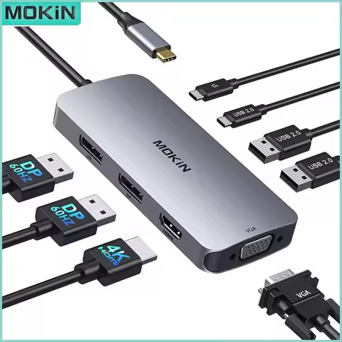 MOKiN 8 In 1 USB C Hub Docking Station DP HDMI VGA USB C 2.0 Multi Monitor Adapter PD Charging Port 