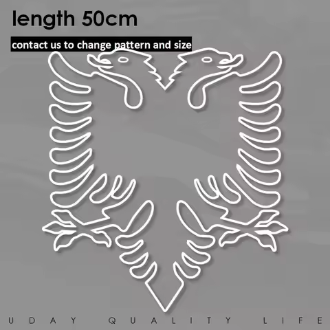 Albanian Eagle White Outine 50cm Customizable Sticker Decal for Car Engine Oil Wall Windshield Doubl