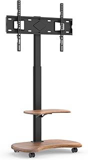 Stellar TV Stand Rollable with Wooden Shelf - Height Adjustable Swivel TV Trolley with Wheels for 32