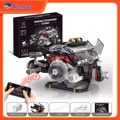 K96212 664pcs F+1 Supercar Engine Building Blocks V8 Simulation DIY Model LED Light & APP Control Pr