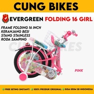 Tranding Sepeda lipat anak perempuan mini 16 Inch Evergreen Folding