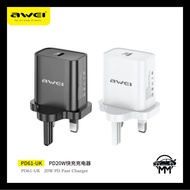 Awei PD61 20W Power Adapter Interface Fast Charging UK Charger UK Plug Charger PD20W Fast Charger Aw
