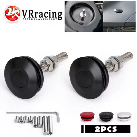 VR - Universal Black Push Button Billet Hood Pins Lock Clip Kit Car Quick Latch New Engine Bonnets R