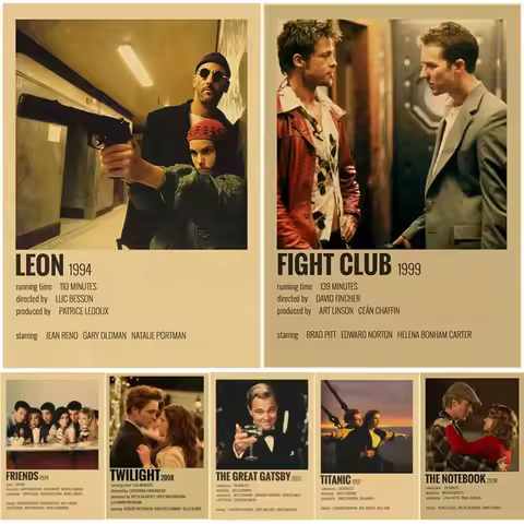 Classic Movie TV Collection Retro Posters Leon Titanic Fight Club Nostalgia Prints Poster Home Room 