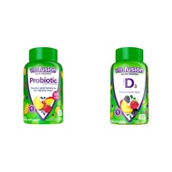 Probiotic Gummy Supplements, Raspberry, Peach and Mango Flavors & Vitamin D3 Gummy Vitamins for Bone