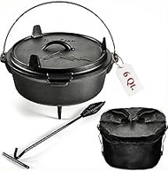 Uno Casa Cast Iron Camping Dutch Oven - Cast Iron Pot with Lid, Cast Iron Camping Cookware, 6Qt Dutc
