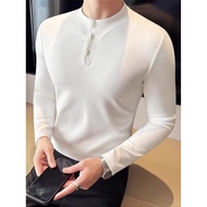 Henry Collar Long-Sleeved t-Shirt Men's Autumn Winter Thickened Slim-Fit Skinny Bottoming Shirt Amer