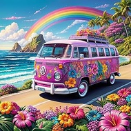 mrpwnle Diamond Art Kits for Adults, Bus Flowers Diamond Painting Kits for Adults Beginners, DIY 5D 