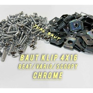 50/100 Chrome Clip Bolts for Honda 4x16 Beat/Vario/Scoopy