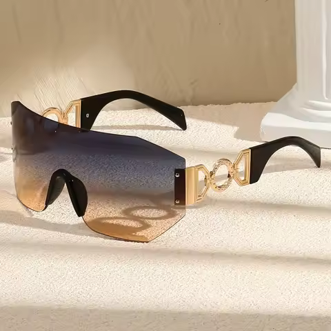 1 Oversized Rimless Rectangular Fashion Sunglasses - Y2K Luxury Classic Gradient Lens, Composite Fra