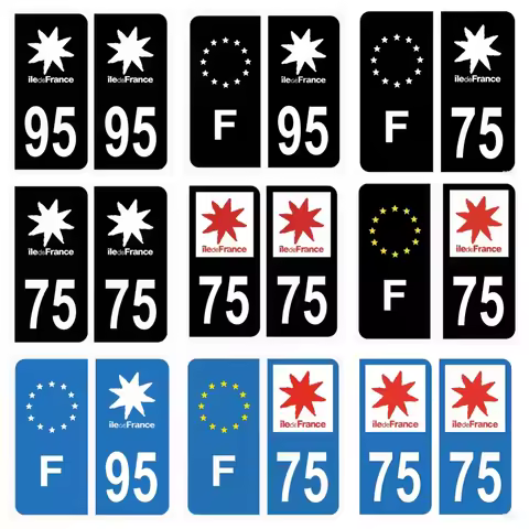 Car License Plate Sticker 75 Paris Black & F Europe 95 Val-D'Oise Noir & F Europe License Plate Deca