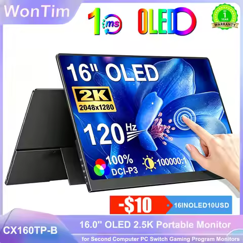 WonTim 16.0" 4K OLED Screen Portable Monitor 100% DCI-P3 Display 1MS Eye Care PC 120hz For Laptop Ma