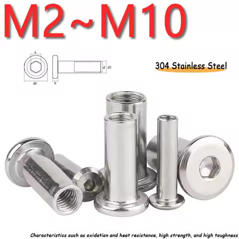 Flat Hex Hexagon Socket Head Furniture Rivet M2 M3 M4 M5 M6 M8 M10 304 A2 Stainless Steel Connector 