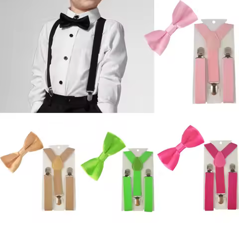 2PCS Diverse Color Boys Kids Suspenders BowTie Butterfly Tie Easy to Wear For Boy TR0003