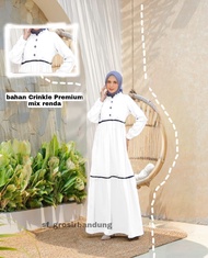 Gamis model baru outfit lebaran 2024 Haruna Dress Bahan Crinkle Premium mix renda Gamis Wanita serba promo